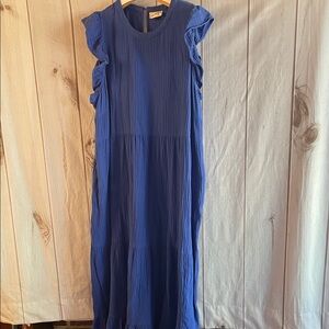 Universal Thread Blue Maxi Dress Ruffle Flutter Sleeves Plus 2X Lapis Blue Gauze